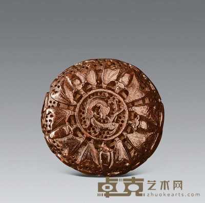 清中期 琥珀刻五福捧寿挂件 直径5cm